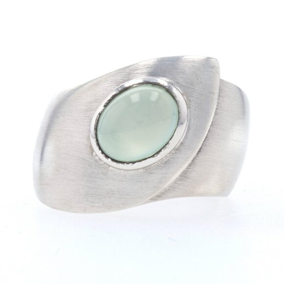 New Bastian Inverun Green Moonstone Curved Band Sterling Brushed Ring Size 7 1/2 - Picture 1 of 6